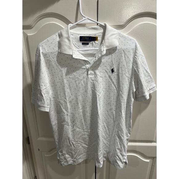Polo Ralph Lauren Classic Fit Polo Shirt Men’s Medium White Blue Print Pony Logo - Picture 1 of 7